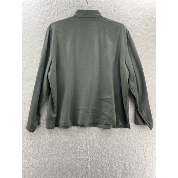 Eileen Fisher Womens Jacket Coat Gray Herringbone Buttons Slit 100% Silk L - Picture 2 of 8